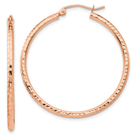 Thumbnail for 14k Rose Gold Polished Lightweight Large Diamond-cut Tube Hoop Earrings