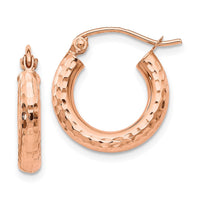 Thumbnail for 14k Rose Gold Polished Lightweight Small Diamond-cut Tube Hoop Earrings