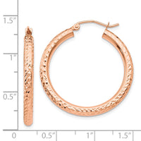 Thumbnail for 14k Rose Gold Diamond-cut 3mm Round Hoop Earrings