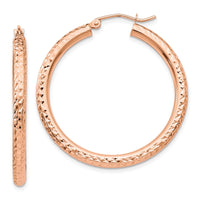 Thumbnail for 14k Rose Gold Diamond-cut 3mm Round Hoop Earrings
