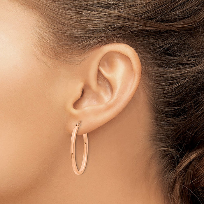 14k Rose Gold Polished Oval Tube Hoop Earrings