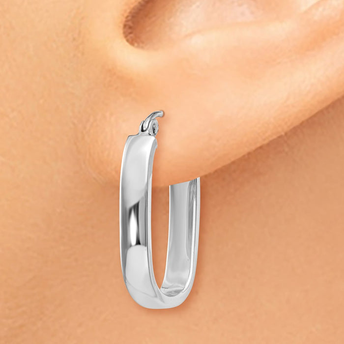 14k White Gold Polished Oval Tube Hoop Earrings