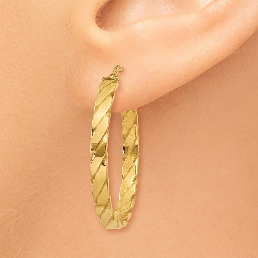 14K Large 3mm Patterned Hoop Earrings