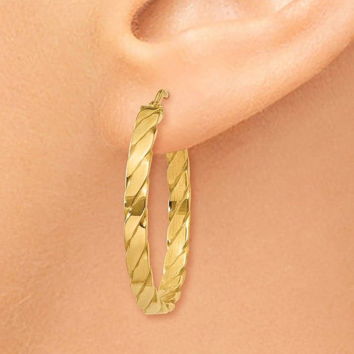 14K Large 3mm Patterned Hoop Earrings