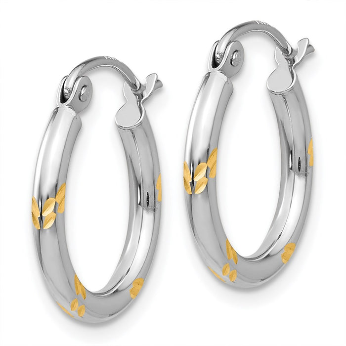 14k White Gold and Yellow Rhodium Hoop Earrings