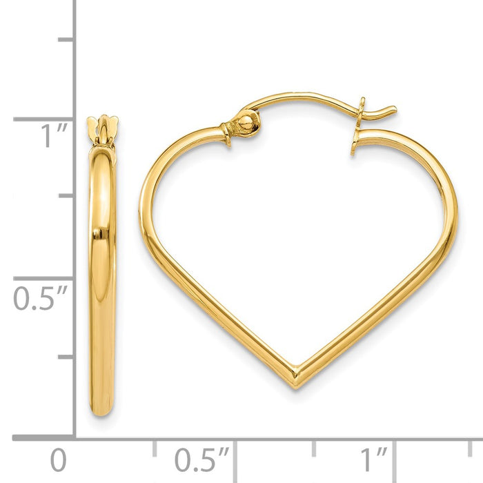 14k Polished 2mm Heart Hoop Earrings