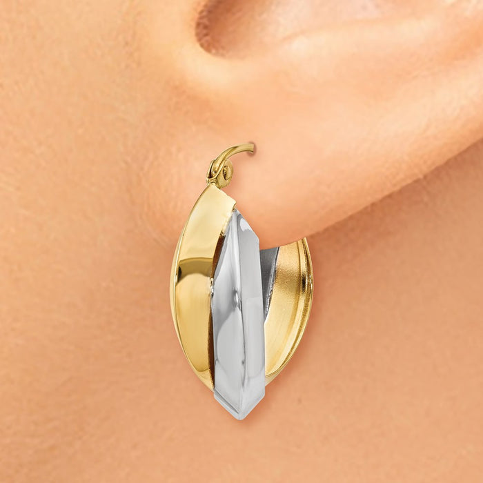 14k Two-tone Polished Knife-edge Double Hoop Earrings