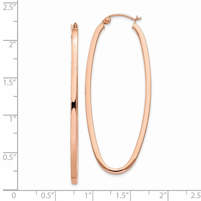 14k Rose 2mm Square Tube Oval Hoop Earrings