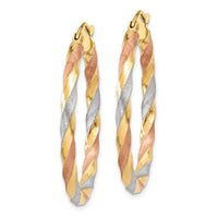 Thumbnail for 14k White & Rose Rhodium Satin Twisted Hoop Earrings