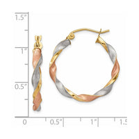Thumbnail for 14ky White & Rose Rhodium Satin Twisted Hoop Earrings