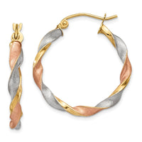 Thumbnail for 14ky White & Rose Rhodium Satin Twisted Hoop Earrings