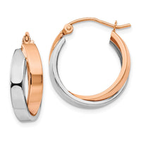 Thumbnail for 14k Rose and White Gold Polished Oval Hoop Earrings