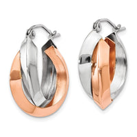 Thumbnail for 14k Rose and White Gold Polished Oval Hoop Earrings