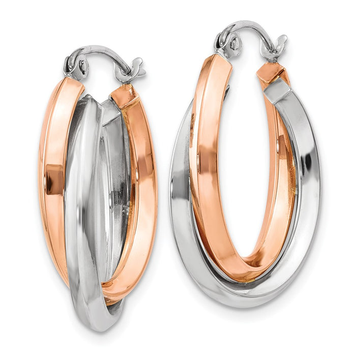14k Rose and White Gold Polished Oval Tube Hoop Earrings