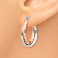 Thumbnail for 14k Rose and White Gold Polished Oval Tube Hoop Earrings