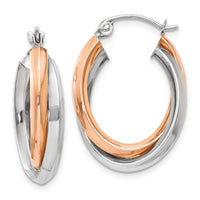 Thumbnail for 14k Rose and White Gold Polished Oval Tube Hoop Earrings