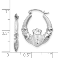 Thumbnail for 14k White Gold Satin and Diamond-cut Claddagh Hoop Earrings