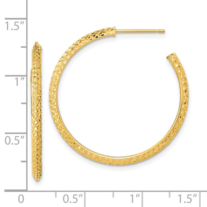 14k 3x25mm Polished Diamond-cut Round Hoop Post Earrings