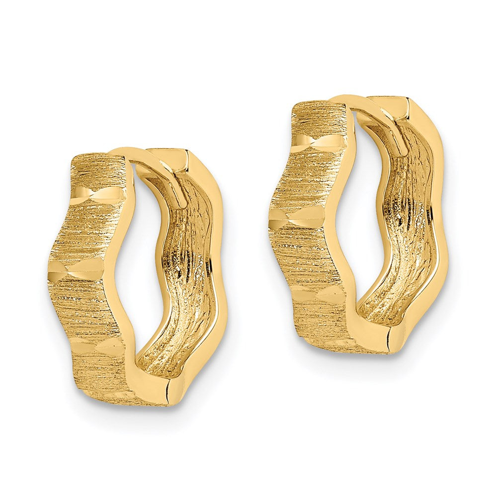 14K D/C and Textured Wave Hoop Earrings