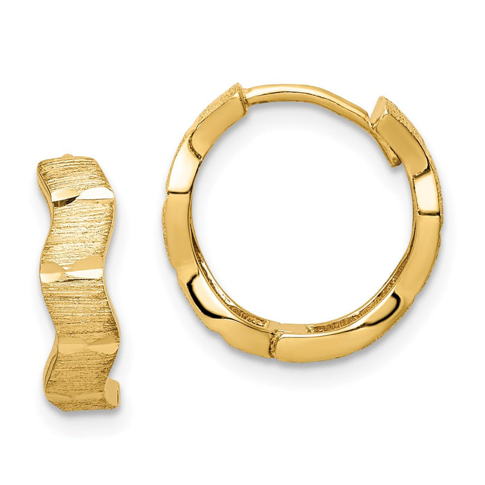 14K D/C and Textured Wave Hoop Earrings