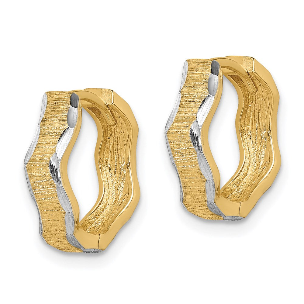 14K with White Rhodium D/C Texture Wave Hoop Earrings