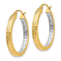 Thumbnail for 14k White Rhodium Light Square Diamond Cut Hoop Earrings