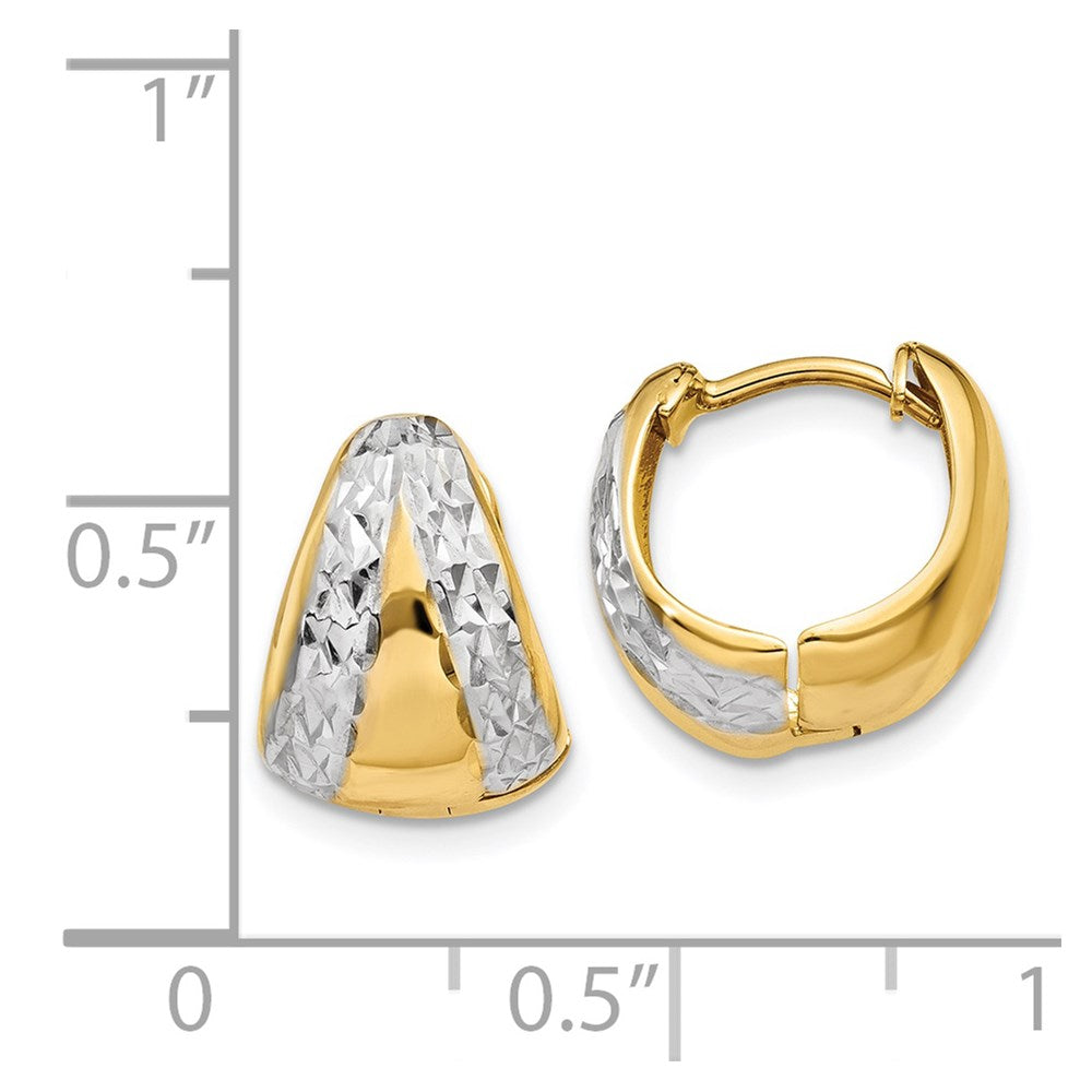 14k & Rhodium Polished and Textured Hoop Earrings