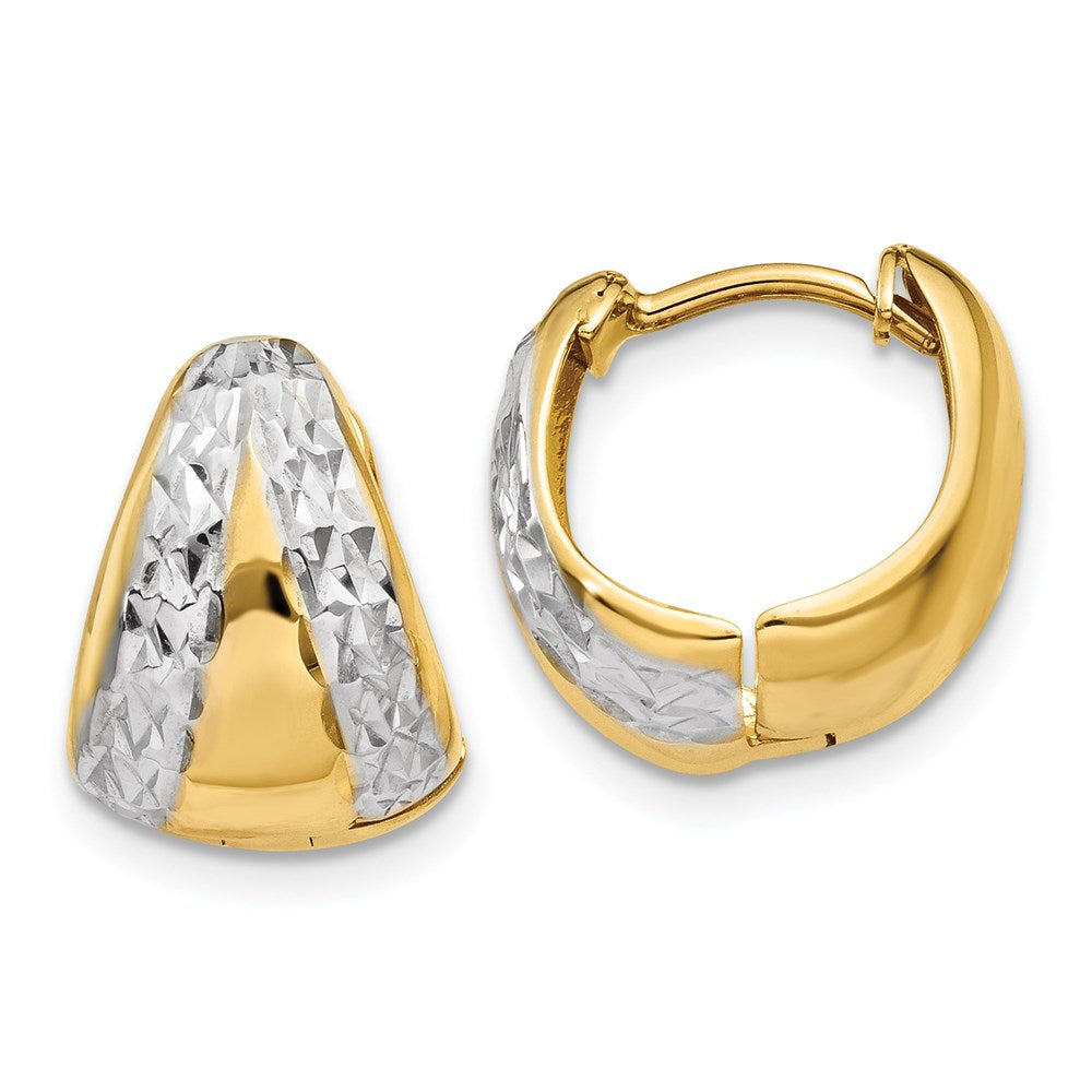 14k & Rhodium Polished and Textured Hoop Earrings