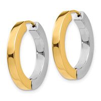 Thumbnail for 14k Two-tone Gold Polished Hollow Hinged Hoop Earrings