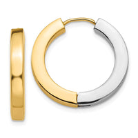 Thumbnail for 14k Two-tone Gold Polished Hollow Hinged Hoop Earrings
