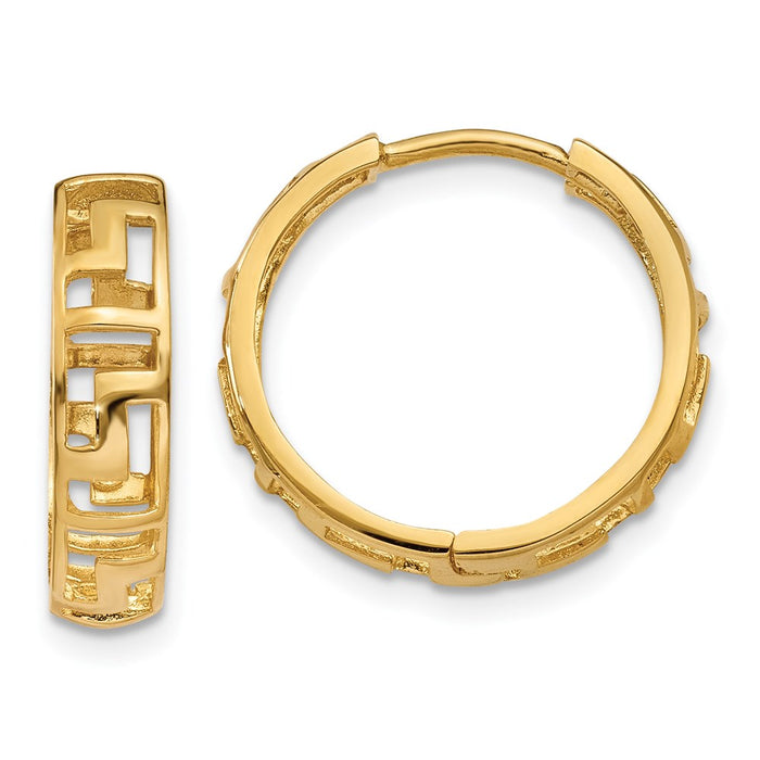 14k Greek Key Hinged Hoop Earrings