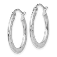 Thumbnail for 14K White Gold Diamond-cut 2.5x20mm Hollow Hoop Earrings