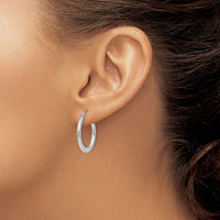 Thumbnail for 14K White Gold Diamond-cut 2.5x20mm Hollow Hoop Earrings