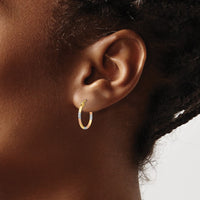 Thumbnail for 14K w/White and Rose Rhodium 1.5mm Diamond Cut Hoop Earrings
