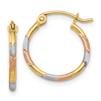 Thumbnail for 14K w/White and Rose Rhodium 1.5mm Diamond Cut Hoop Earrings
