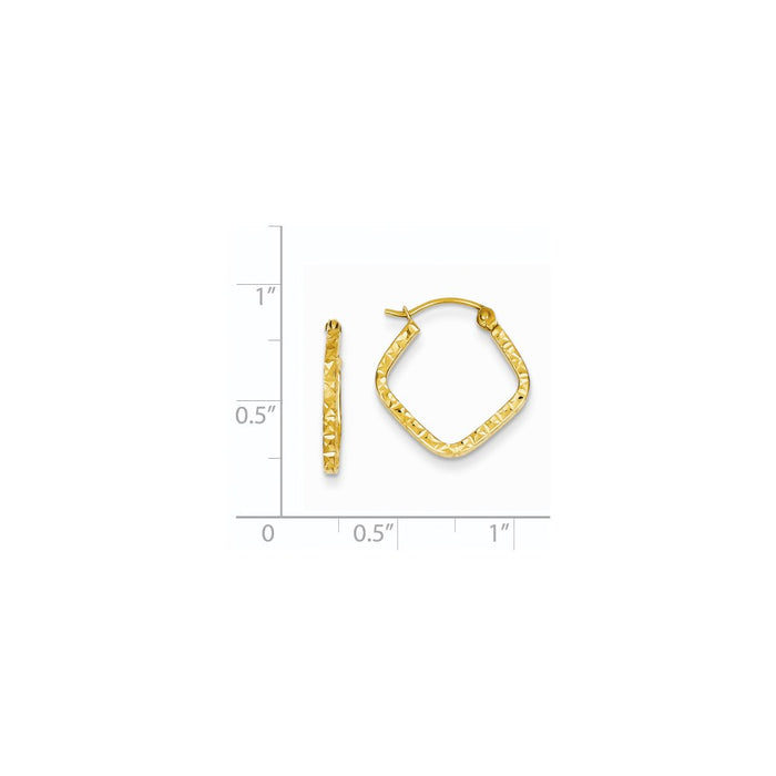 14K Diamond Cut Squared Hoop Earrings