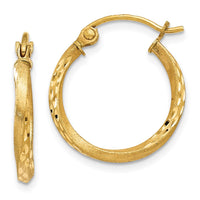 Thumbnail for 14K Satin Diamond Cut Hollow Twisted Hoop Earrings
