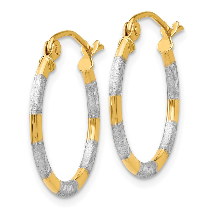 14K w/White Rhodium Diamond Cut Hoop Earrings