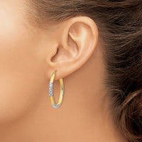 Thumbnail for 14K w/ White Rhodium 3mm Diamond Cut Oval Hollow Hoop Earrings