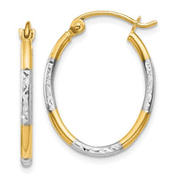 Thumbnail for 14K w/White Rhodium Diamond Cut Oval Hoop Earrings