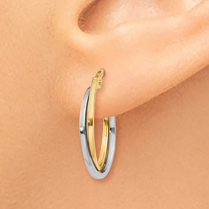 14k Two-tone Polished Hollow Hoop Earrings