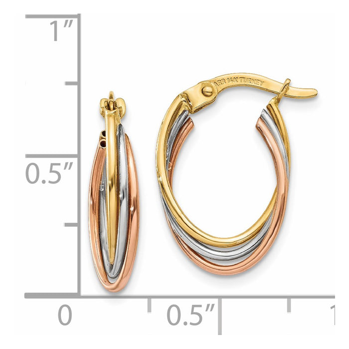 14k Tri-color Twisted Hoop Earrings