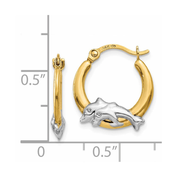 14K & Rhodium Dolphin Hoop Earrings