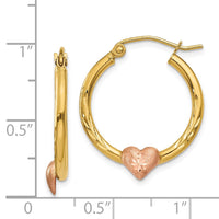 Thumbnail for 14K Yellow & Rose Gold Heart Hoop Earrings