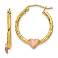 Thumbnail for 14K Yellow & Rose Gold Heart Hoop Earrings