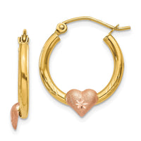 Thumbnail for 14K Yellow & Rose Gold Heart D/C Hoop Earrings