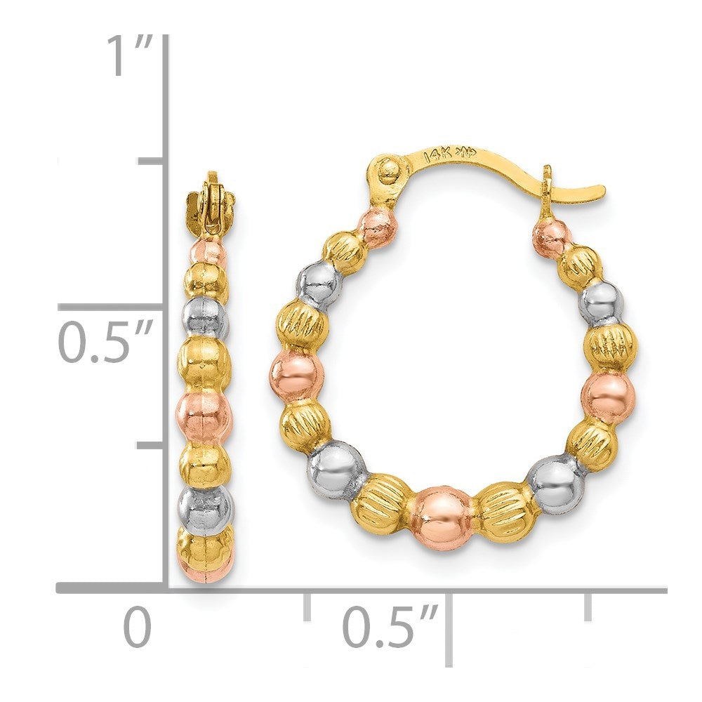 14K & White and Rose Rhodium Beaded Hoop Earrings