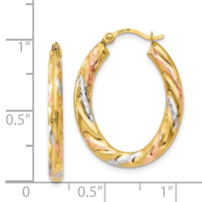 14K & White & Rose Rhodium Oval Hollow Scallop Hoop Earrings