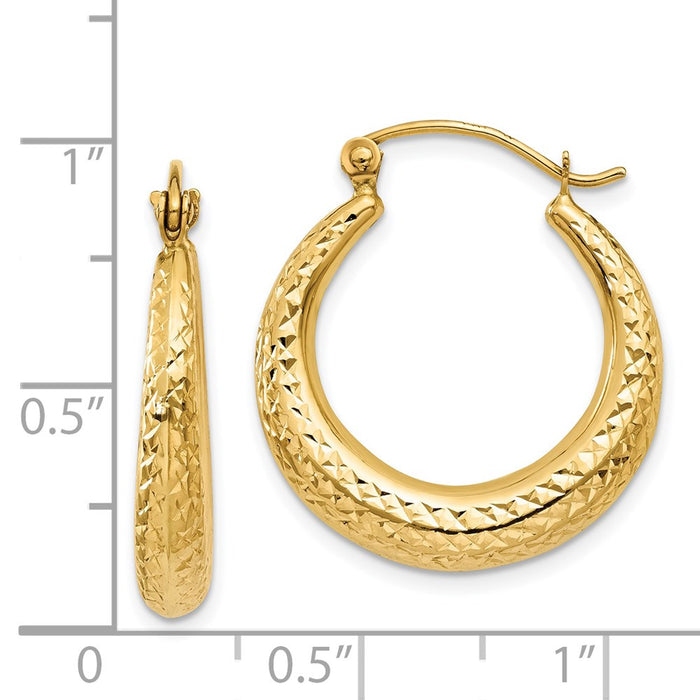 14K Diamond Cut Hollow Hoop Earrings