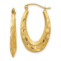 Thumbnail for 14K Satin Diamond Cut Hollow Hoop Earrings